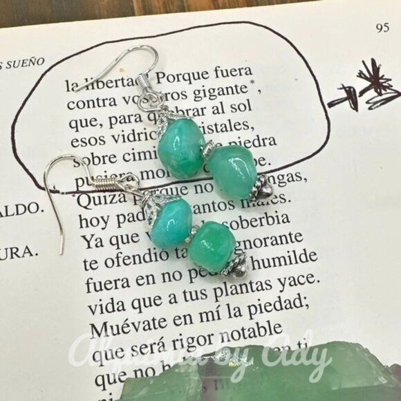 Kelly green amazonite drop spheres silver dangle earrings - Picture 1 of 1